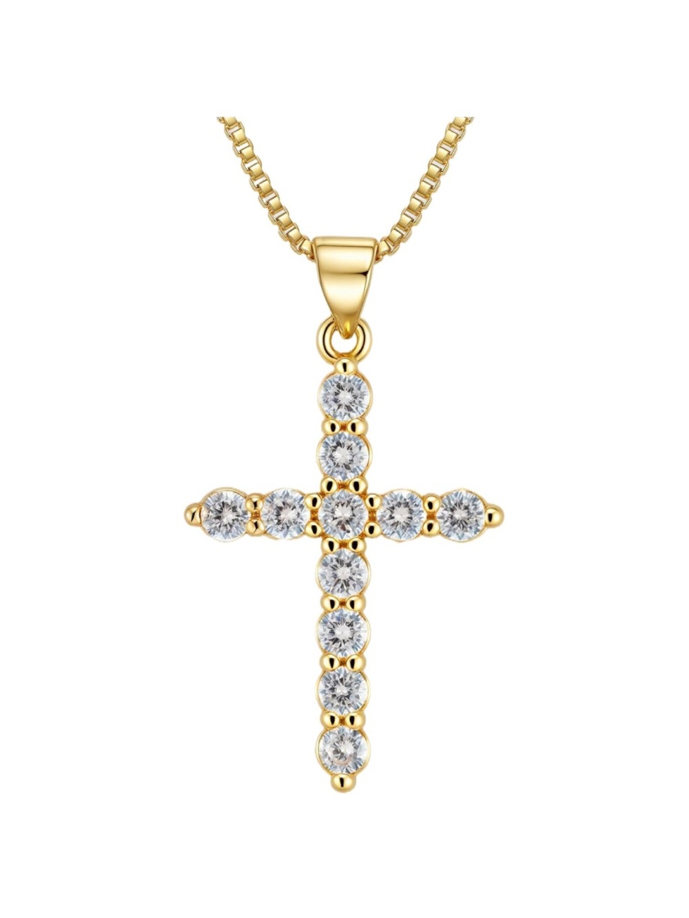 Gold Cross Pendant Necklace with Clear Crystals - Women Jewelry
